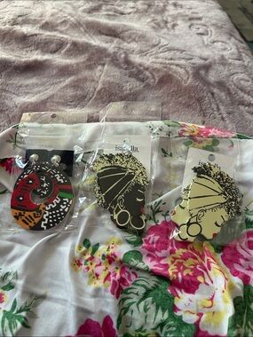 African Profile Statement Earrings - Black/Gold and Multicolor Options